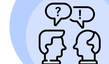 Zwei gezeichnete Kopf-Konturen mit ? und ! in Gedankenblasen